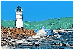 Portsmouth Harbor Light Guides Fishing Boat - Digital Painting